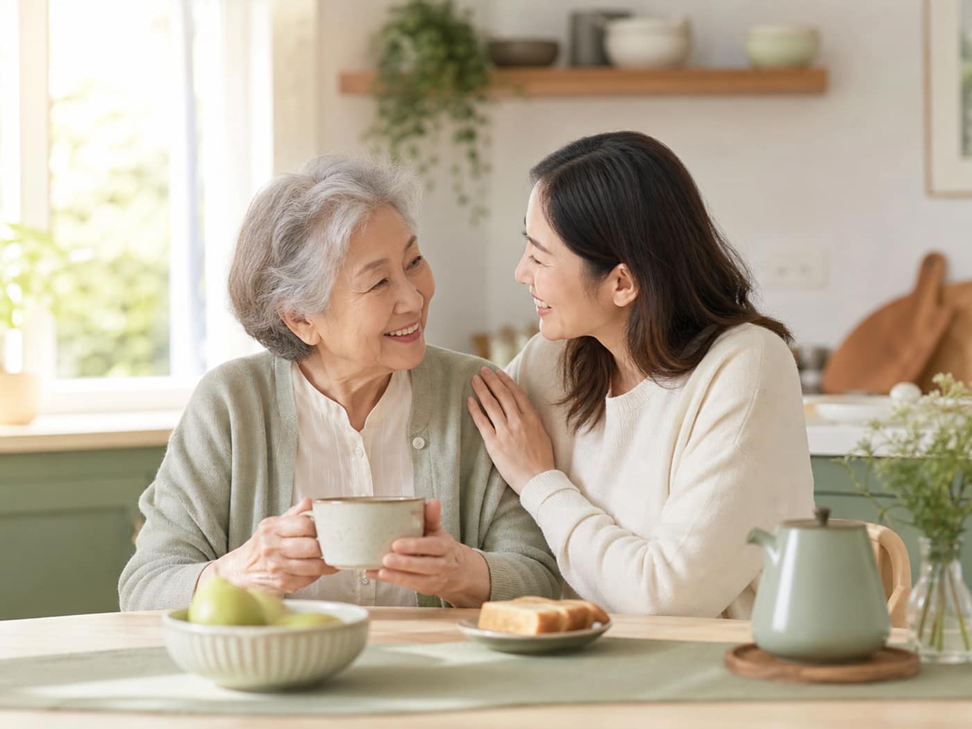 Caregiver and loved one sharing a calm moment